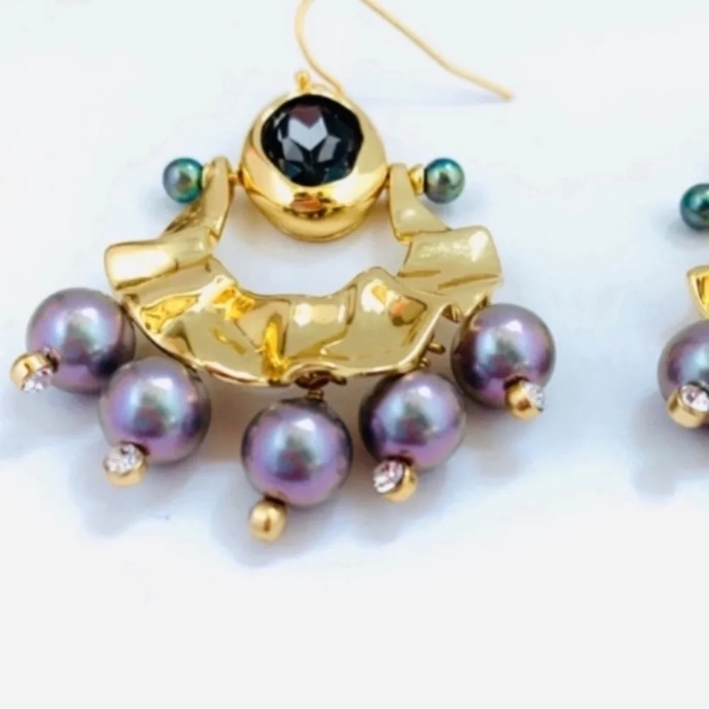 ALEXIS BITTAR • New Pearl Studded Crumpled Swinging Byzantine Drop Earrings - Picture 5 of 16